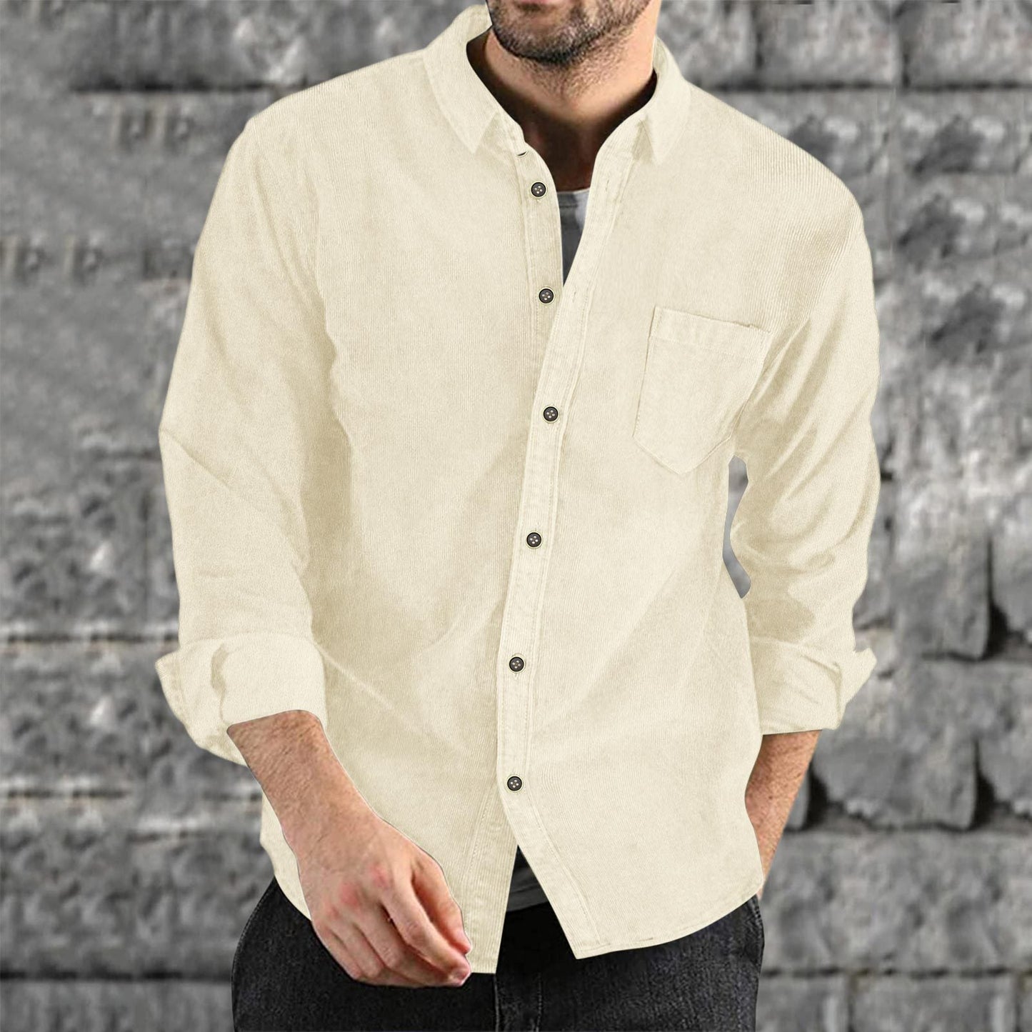 Men's Corduroy Shirt Elegant Design with Chest Pocket