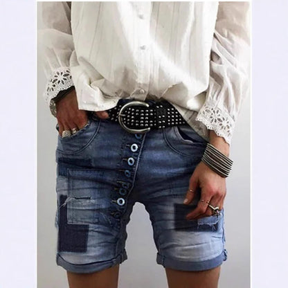 Damen Mode Shorts Jeans Destroyed mit Taschen - IdealeKleiden