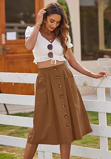 Women's Knee-Length Skirt Elegant Cut With Pockets