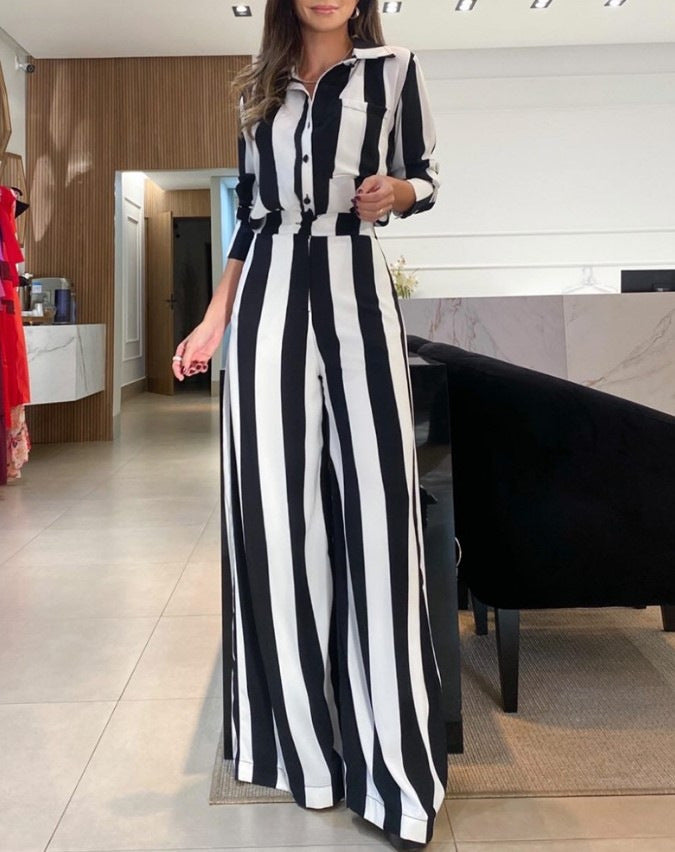 Women's Jumpsuit Chic Stripe Pattern With Pockets