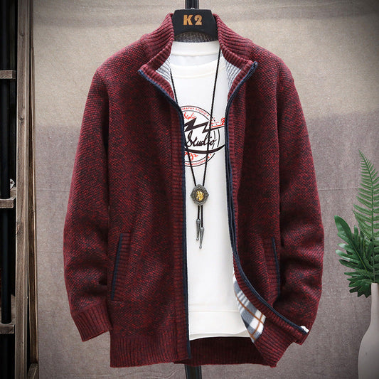 Herren Strickjacke Stehkragen Modern Taschen - IdealeKleiden