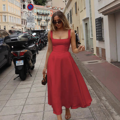 Women's Maxi Dress Elegant A-Line Square Neck