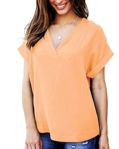 Damen T-Shirt Lässig V-Ausschnitt Lockeres Design