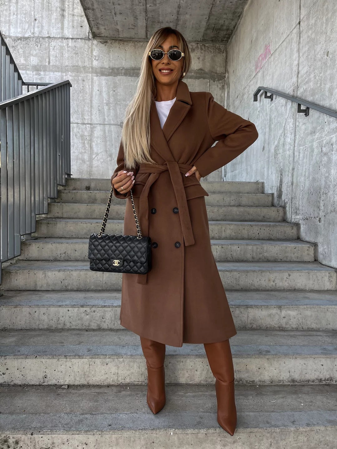 Tailored Wool Coat Elegant Belted Cut Full Length