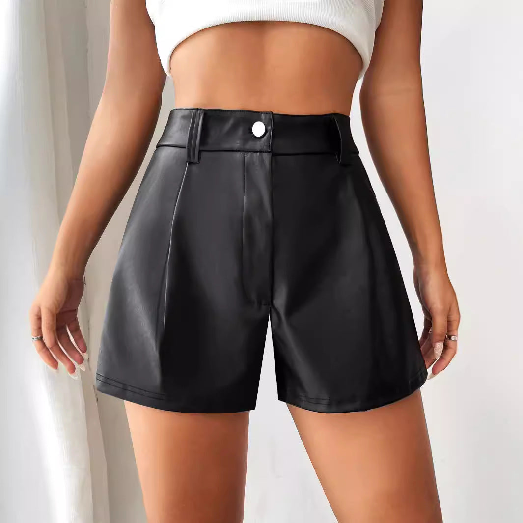 Women's High-Waisted Faux Leather Shorts Elegant Cut