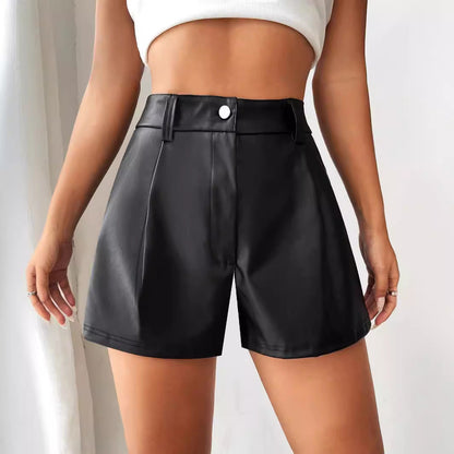 Women's High-Waisted Faux Leather Shorts Elegant Cut