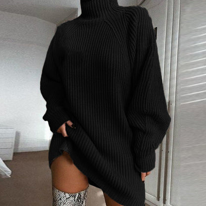 Women's Chunky Knit High Collar Asymmetrical Sweater
