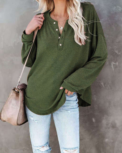 Women's Long-Sleeve Casual Top with Button Detail