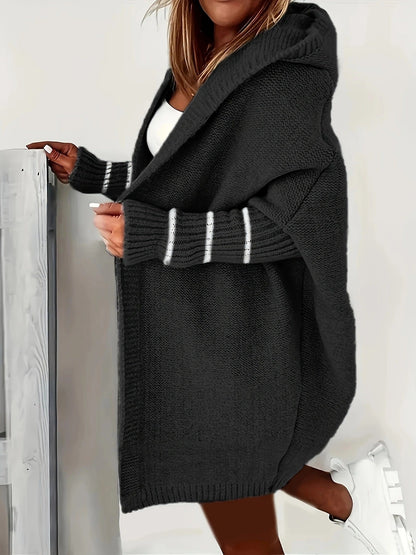 Damen Strickjacke Kapuze Weite Passform - IdealeKleiden