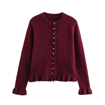 Women's Cardigan Elegant Ruffle Hem Button Closure