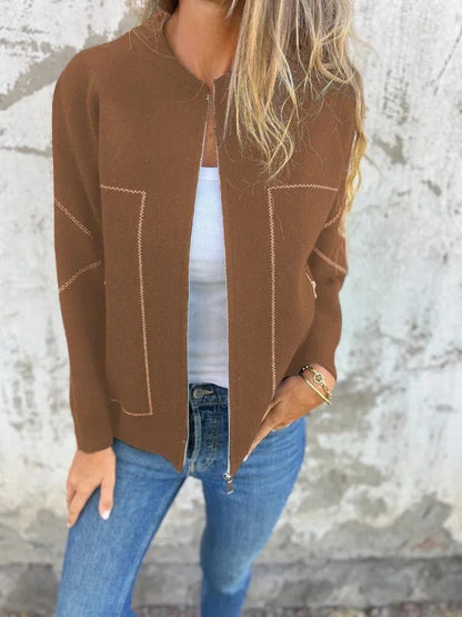 Warme Strickjacke Wollmischung mit Reißverschluss
