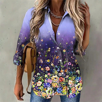 Women's Blouse Elegant Floral Ombre Effect