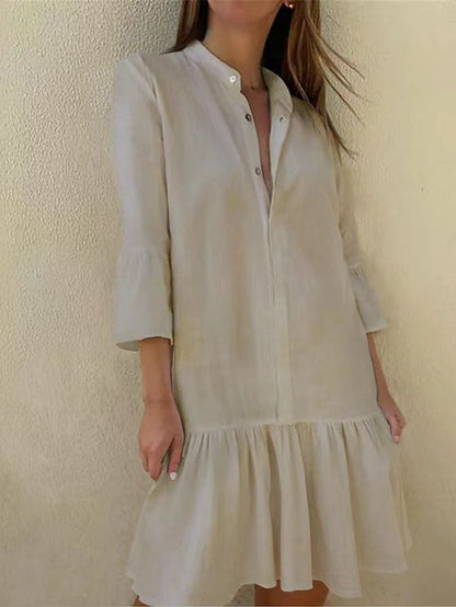 Damen Hemdkleid Rüschen Chic Elegant