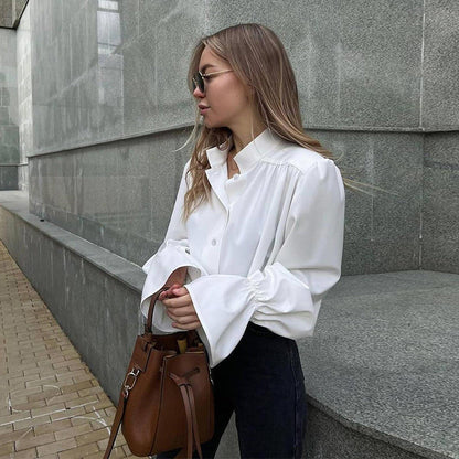 Damenbluse Elegant Voluminöse Ärmel Chic - IdealeKleiden