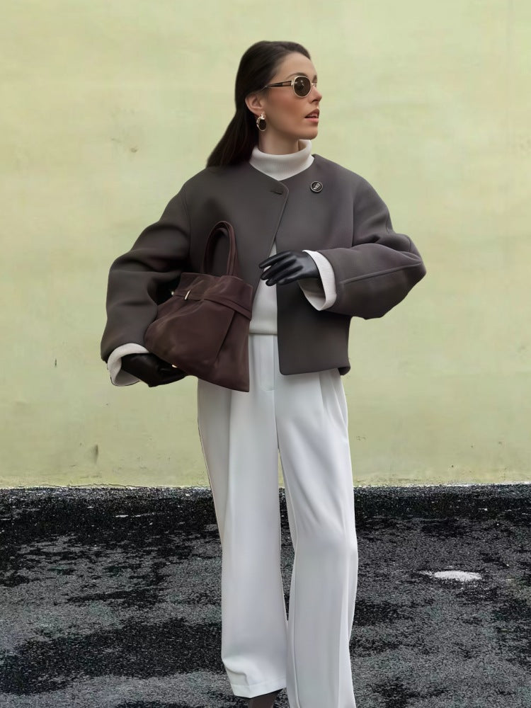 Women's Oversized Wool Jacket Modern Stylish Buttons