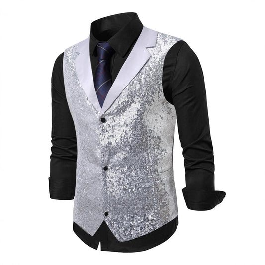 Herren Anzugweste Glitzer Effekt Klassischer Stil - IdealeKleiden