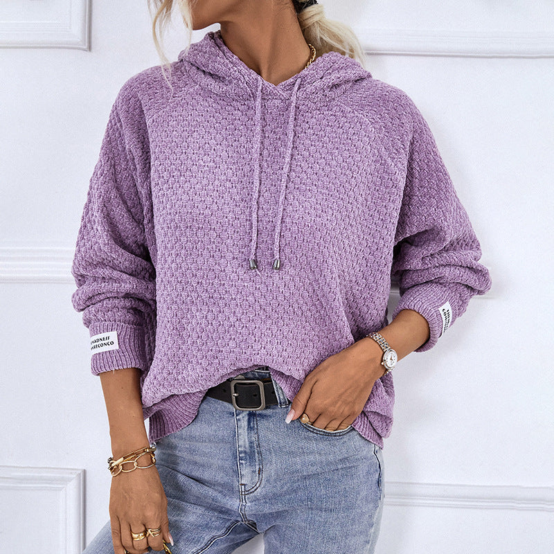 Damen Strickpullover Kapuze Kordelzug Modern - IdealeKleiden