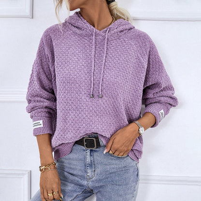 Damen Strickpullover Kapuze Kordelzug Modern - IdealeKleiden