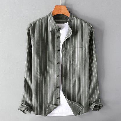 Men's Long Sleeve Shirt Stripe Pattern with Chest Pocket Casual Style