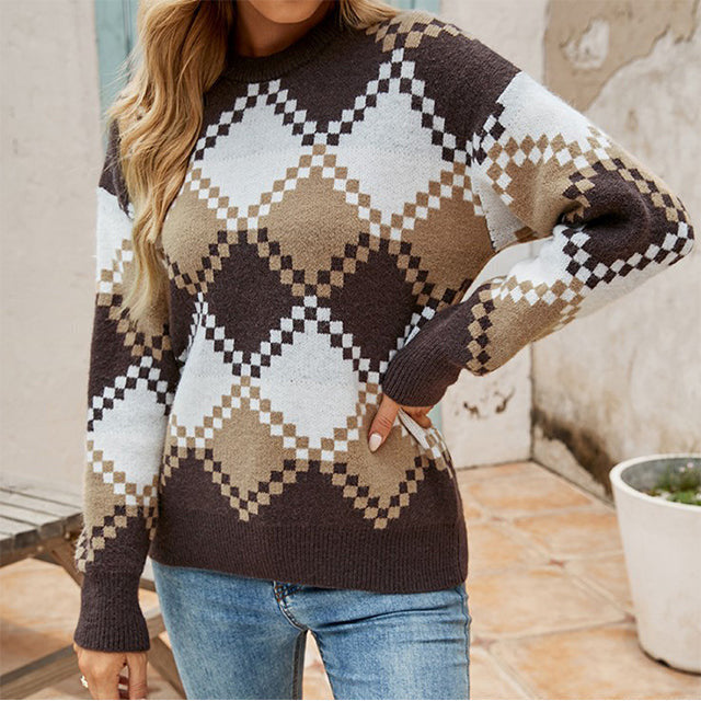 Stylish Plaid Sweater Vintage Chic