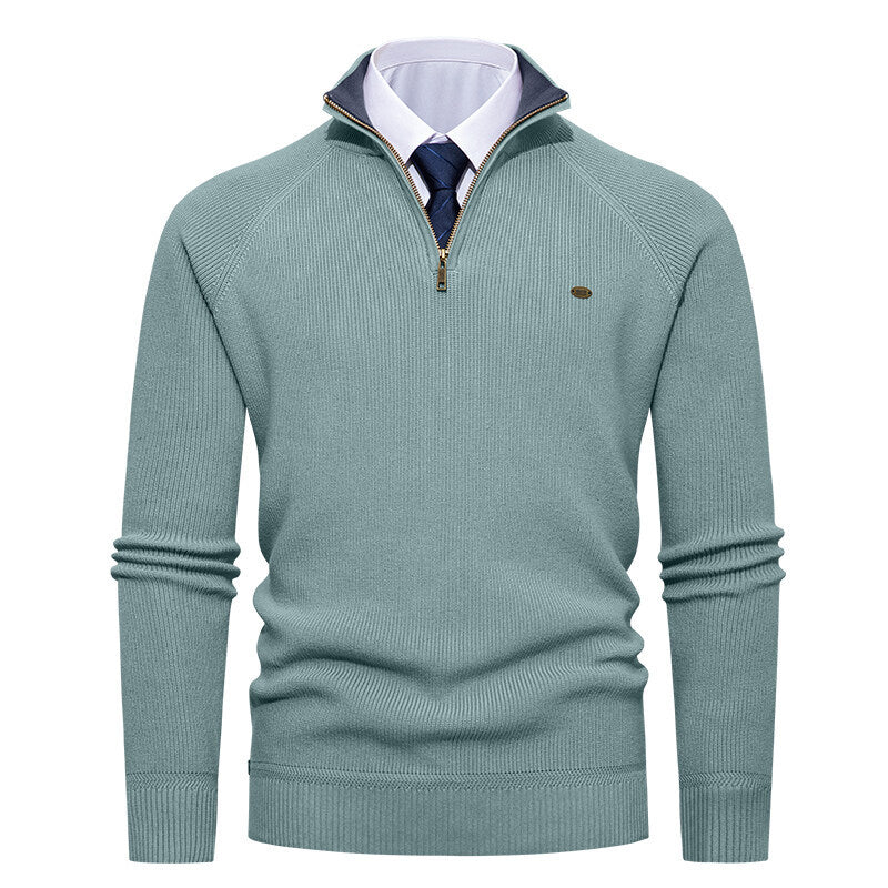 Men's Elegant Stand-Up Collar Zipper Knitted Sweater