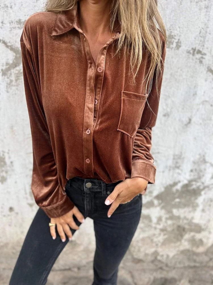 Women's Elegant Silk Blouse Classic Style Long Sleeve