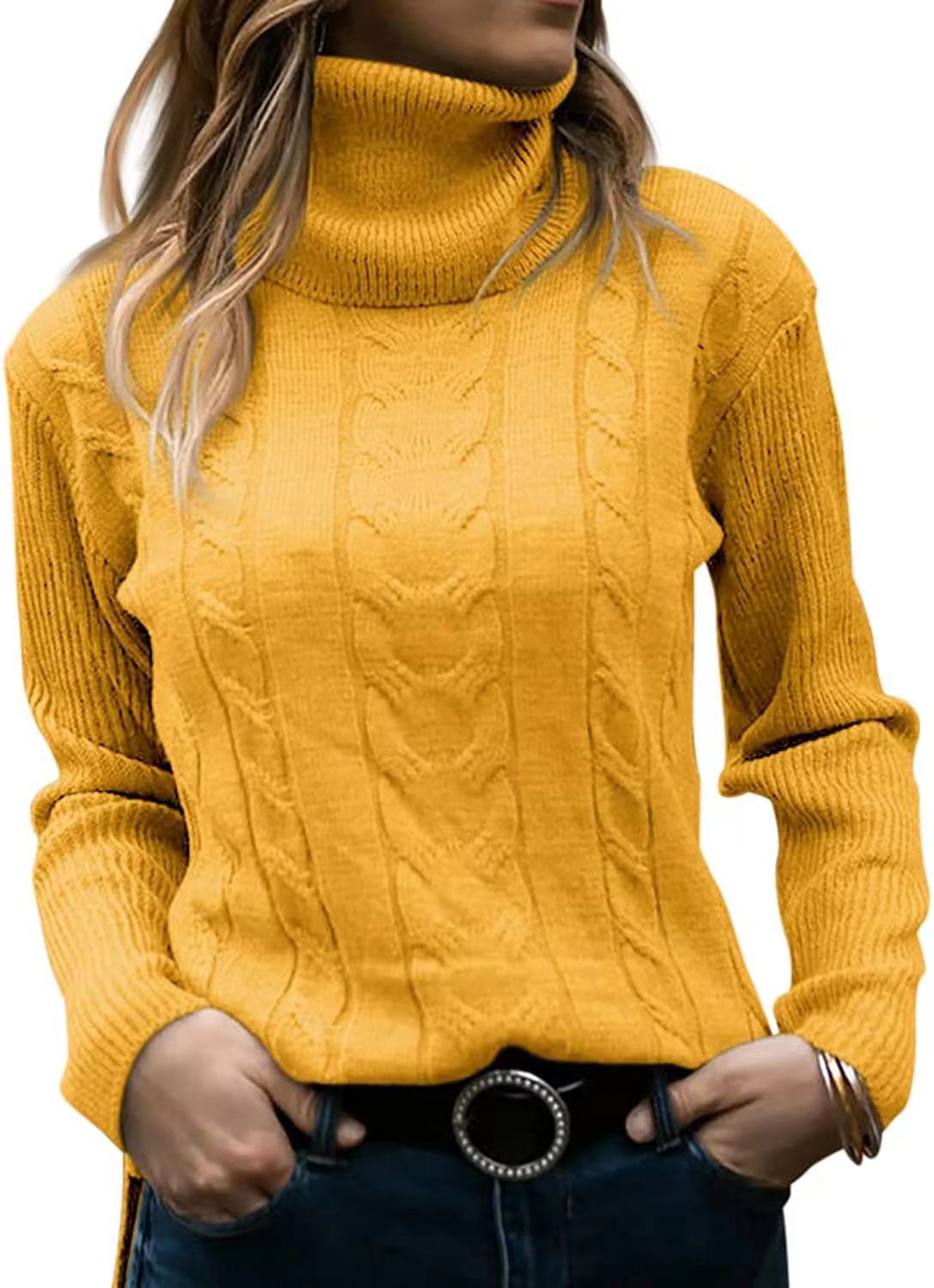 Women's Knitted Jumper Stand-up Collar Cable Knit Elegant