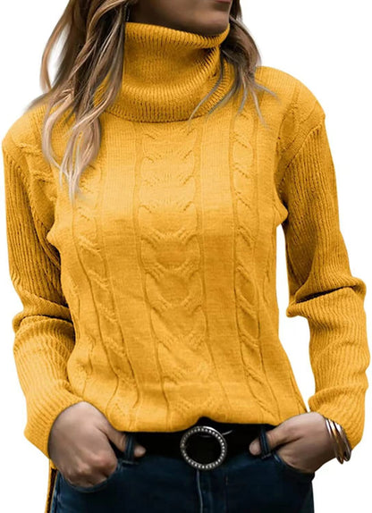 Women's Knitted Jumper Stand-up Collar Cable Knit Elegant