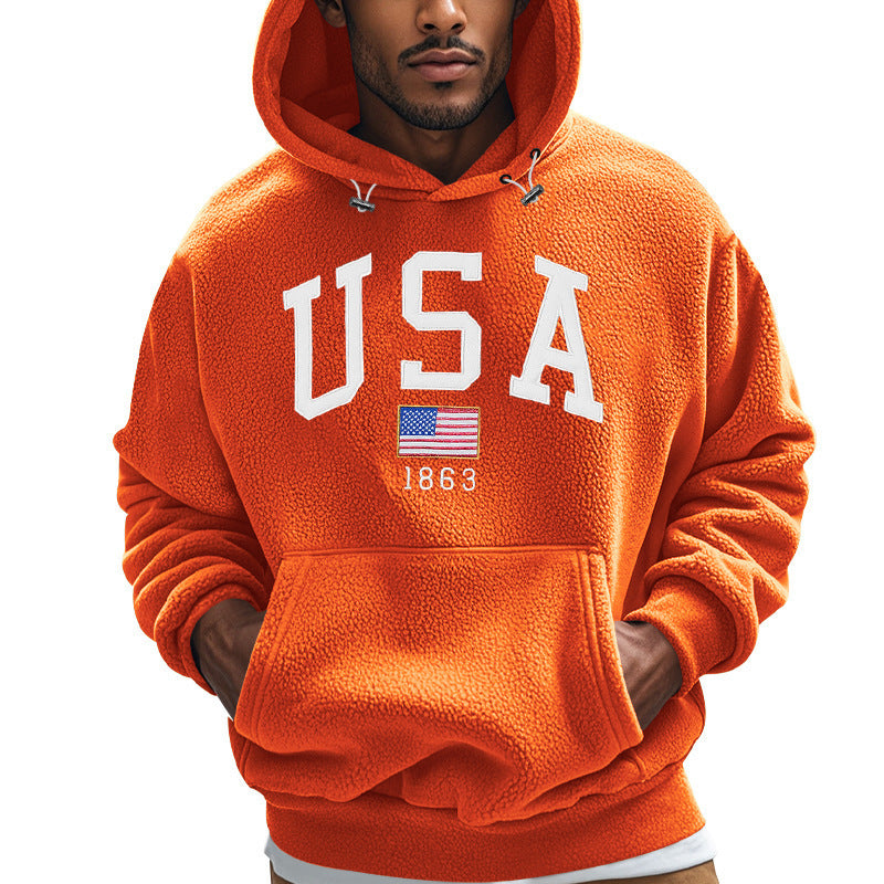 Herren Fleece Hoodie Amerika Design Kuschelig Warm - IdealeKleiden