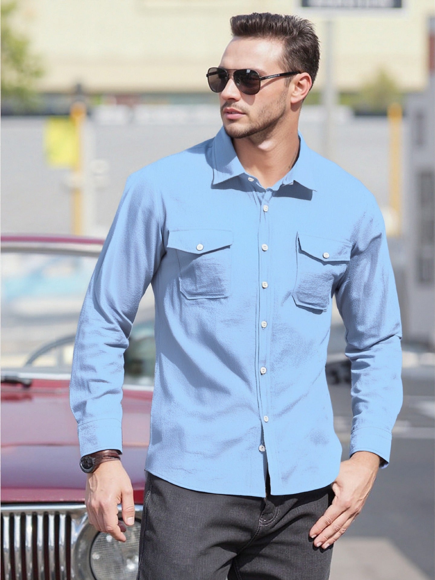 Herren Langarmhemd Modern Entspannt