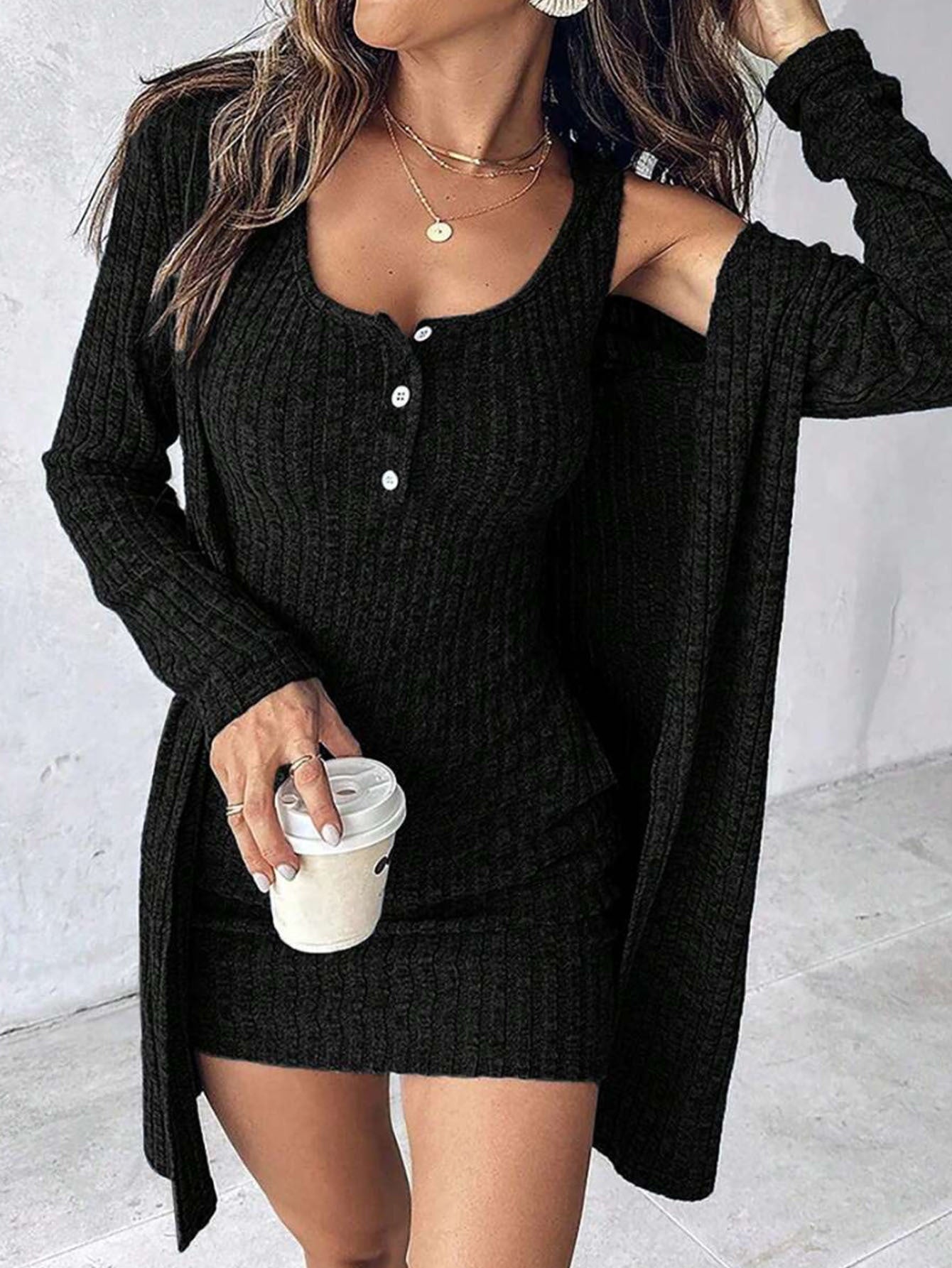 Women's Elegant Knit Dress with Buttons