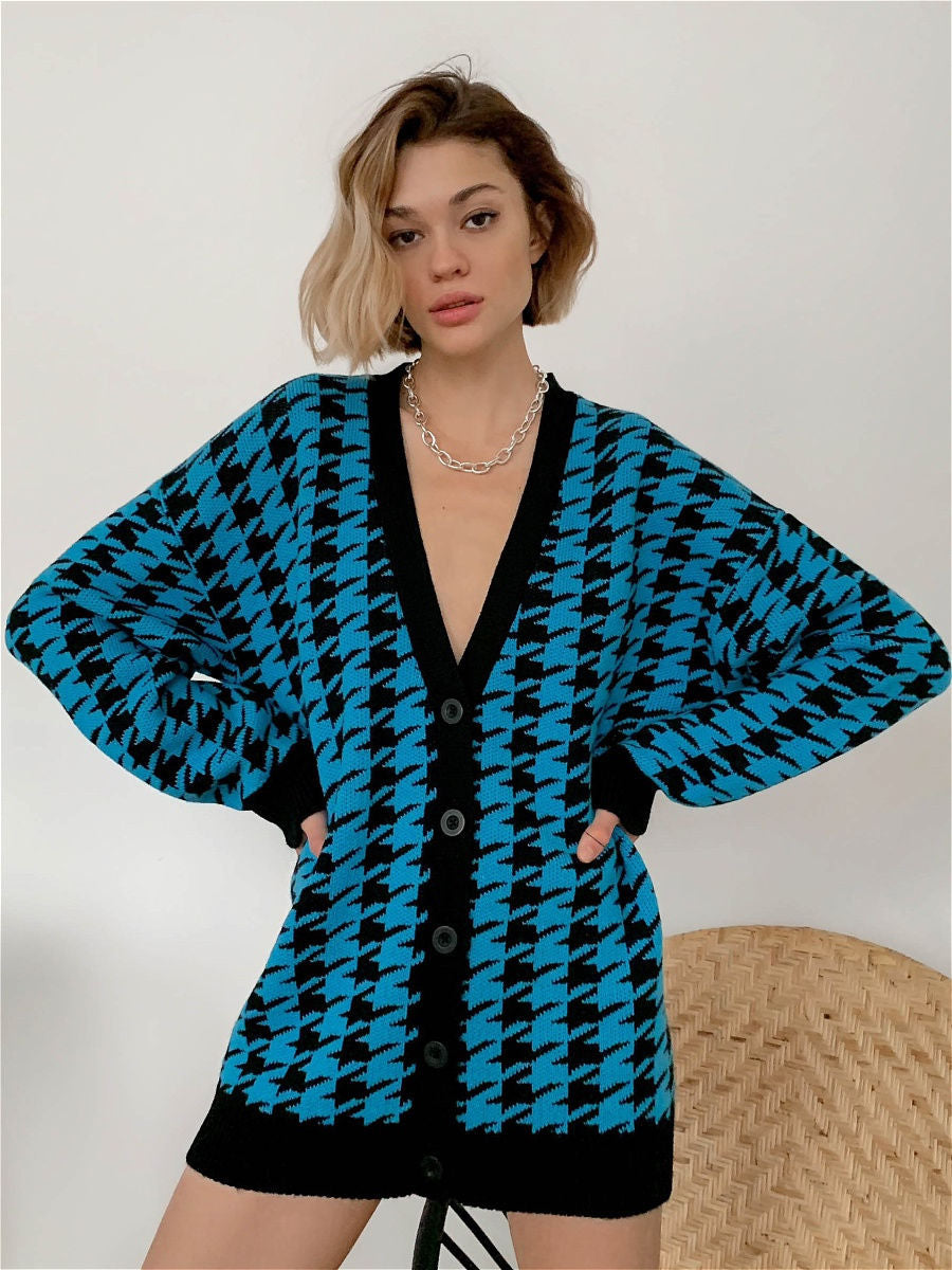 Women's Cardigan Plaid Pattern Trendy V-neck