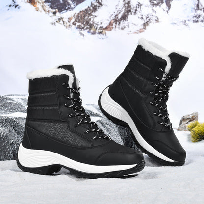 High Boots Plush Lining Faux Fur Lace-up Boots
