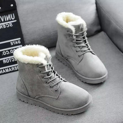 Stylish Winter Boots Suede Lacing Faux Fur