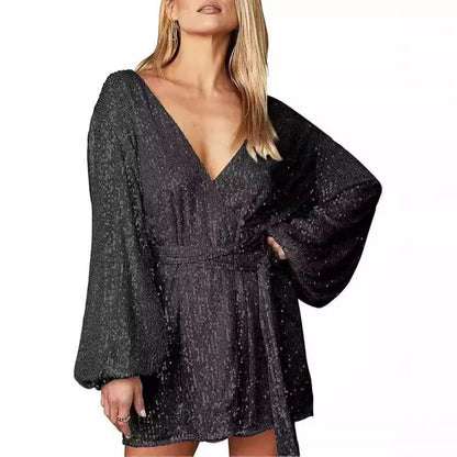 Women's Evening Dress Glitter V-Neck Elegant