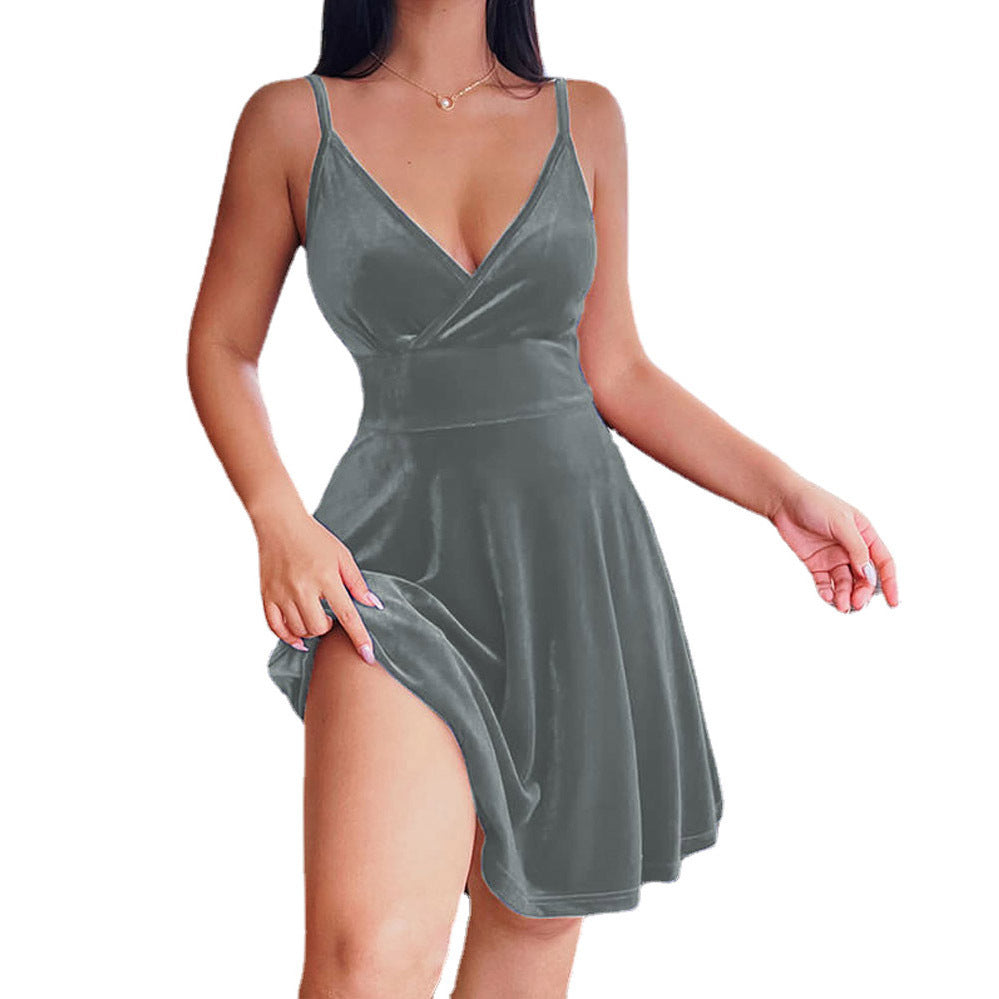 Women's Luxury Velvet Dress A-Line Deep V-Neck