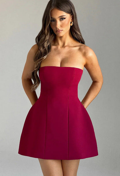 Elegant Women's A-Line Strapless Dress with Hidden Pockets