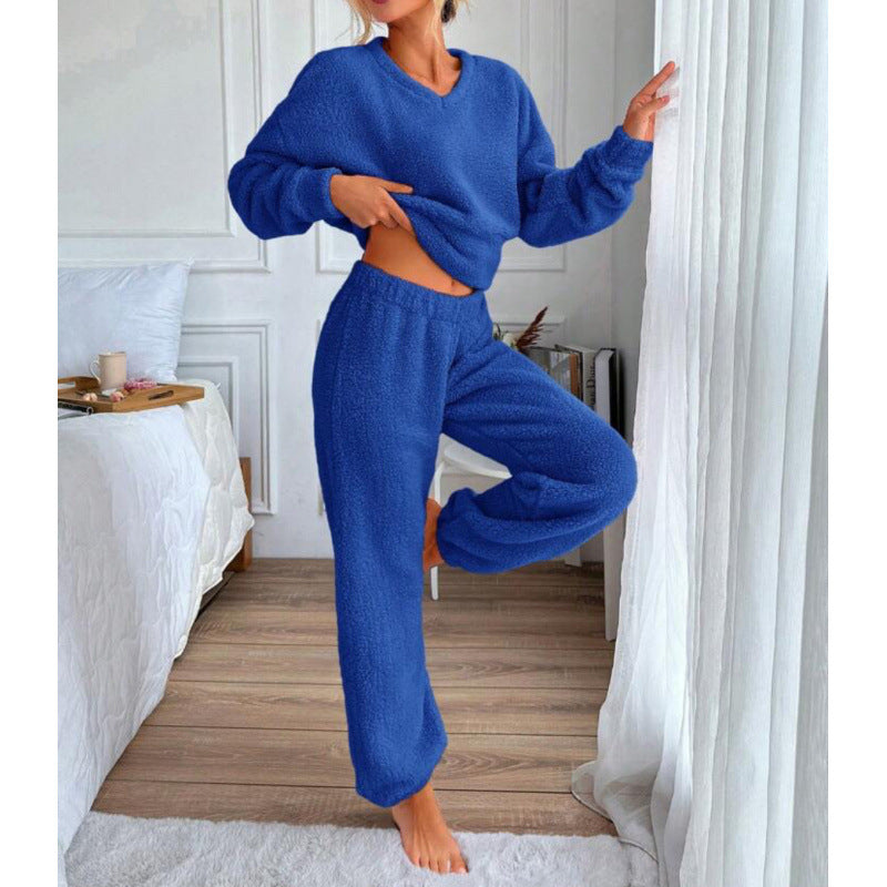 Damen Fleece Lounge Set Weich Elastisch Bequem