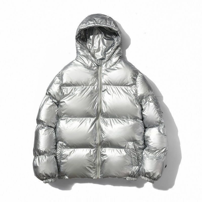 Oversized Puffer Jacket Silver Metallic
