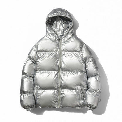 Oversized Puffer Jacket Silver Metallic