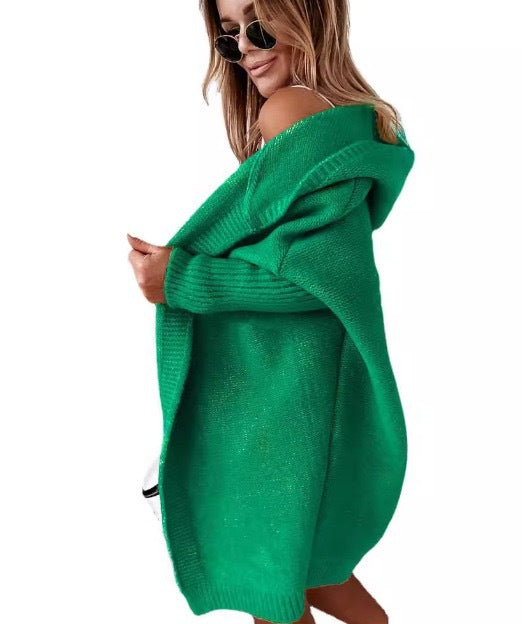 Women's Knitted Cardigan Hood Wide Sleeves Comfortable