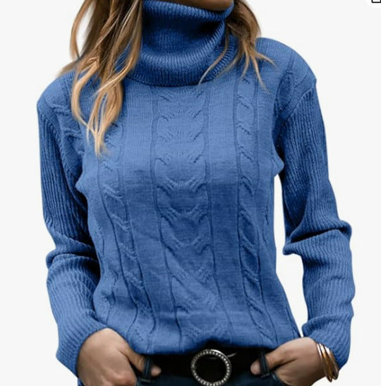 Women's Knitted Jumper Stand-up Collar Cable Knit Elegant