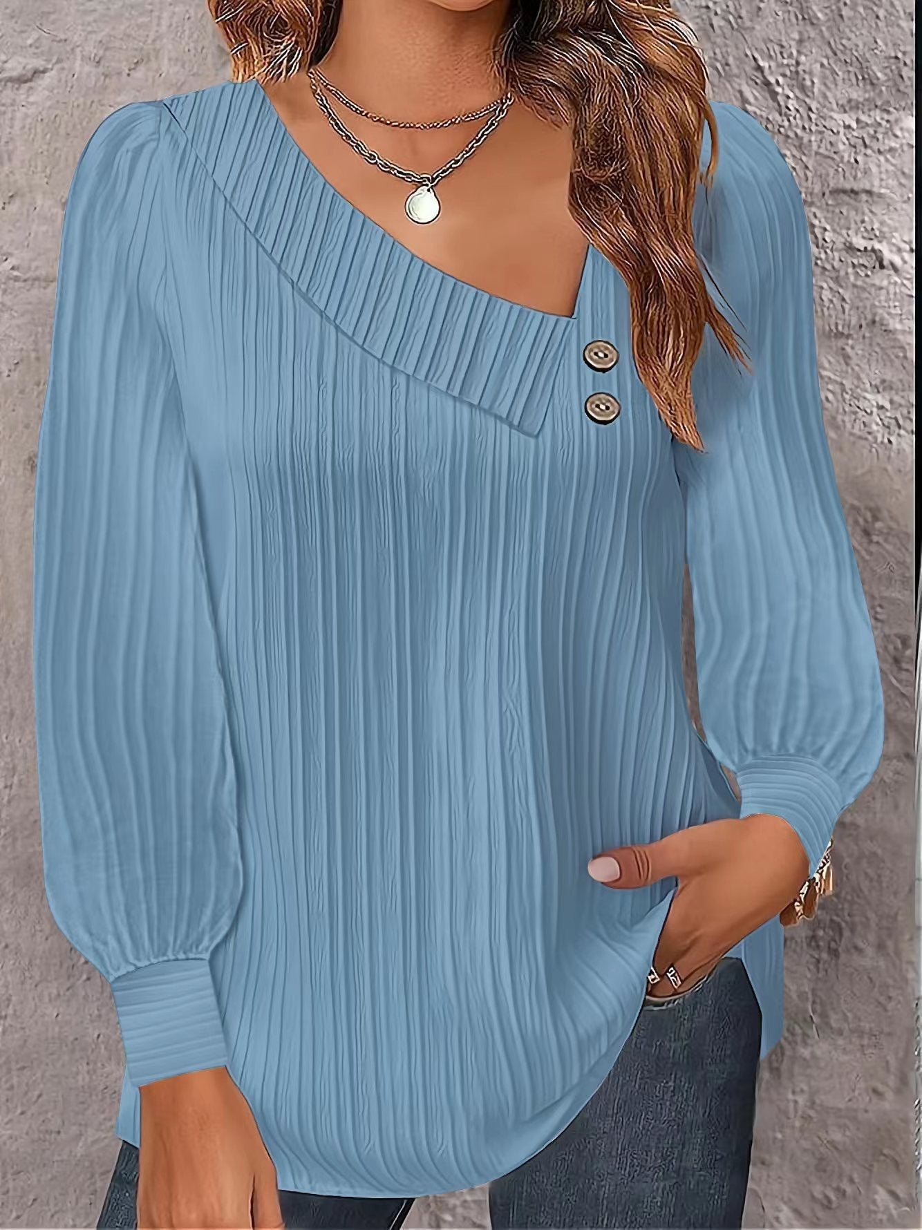 Women's Blouse Asymmetric Elegant Button Detail