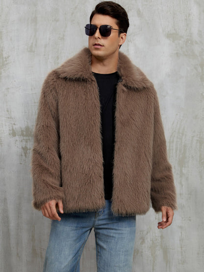 Men's Faux Fur Coat Soft with Wide Collar