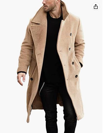 Men's Wool Coat Modern Double Lapel Style