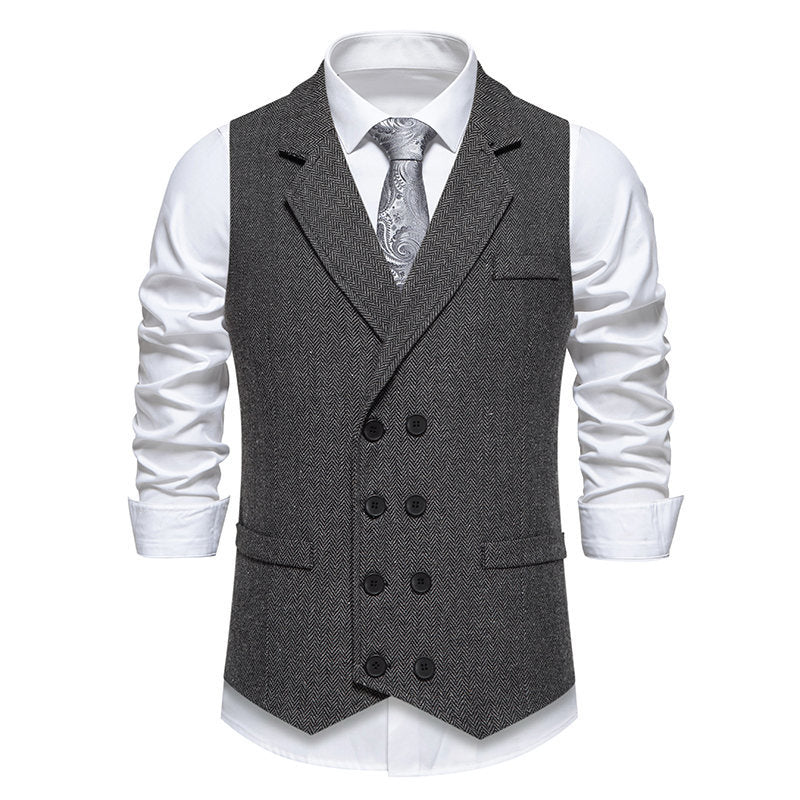Men's Vest Elegant Herringbone Design Double-Breasted Buttons