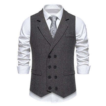 Men's Vest Elegant Herringbone Design Double-Breasted Buttons
