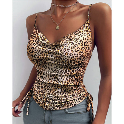 Women's Top Leopard Print Satin Lace