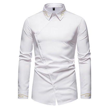 Herren Hemd Elegant Langarm Asymmetrisch Knöpfe
