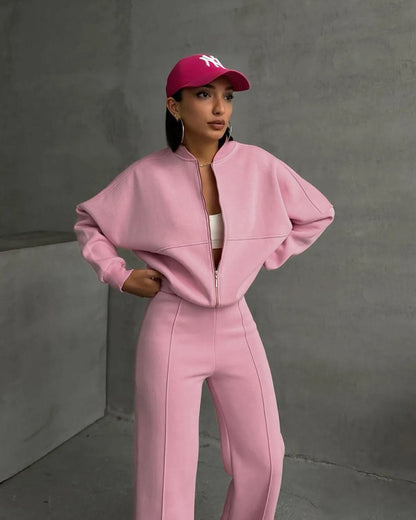 Damen Freizeit Set Bequem Reißverschluss Hose